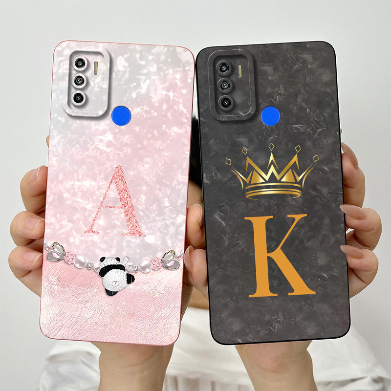 Tecno Spark 5 Air (KD6a) / Spark 6 Air (KE6/KE6j) ตัวป้องกันกล้องเลนส์ป้องกันโทรศัพท์ปลอกแฟชั่นมงกุฎตัวอักษรเคสซิลิโคนอ่อนนุ่ม