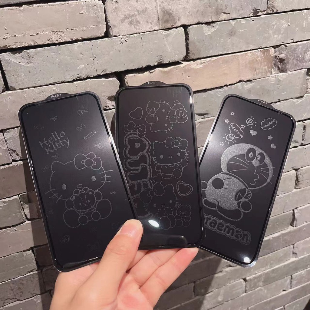 ใหม่ Kitty cat หน้าจอปิดจอแสดงผลรูปแบบกระจกนิรภัยสําหรับ iPhone 17Promax 16Pro 14Plus 13 12 11ProMax XR 11 HD  Screen Protector
