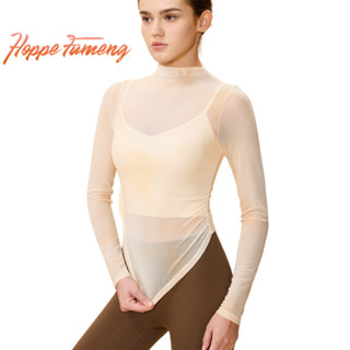 Hope Fumengmesh เสื้อยืดแขนยาวด้านนอกสําหรับผู้หญิงสวมใส่โยค…