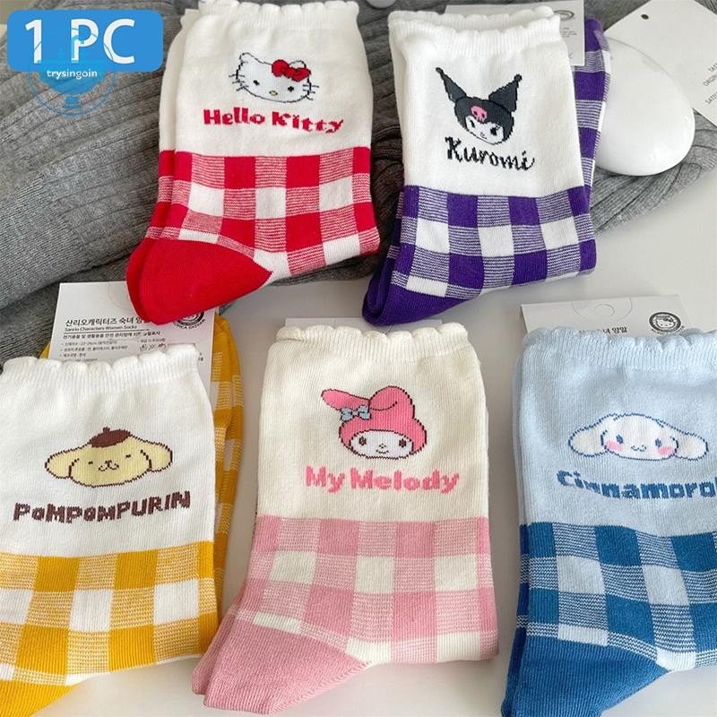 [trysingoin] 1 คู่ Cinnamoroll Hello Kitty Kawaii My Melody Kuromi การ์ตูนอะนิเมะเด็กน่ารักเด็กทารกผ้าฝ้ายอุ่นถุงเท้าของขวัญสาว Sanrio ถุงเท้า TH
