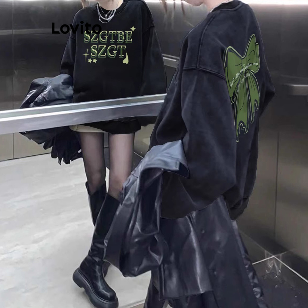 Lovito เสื้อสเวตเตอร์โบว์ผีเสื้อลำลองสำหรับผู้หญิง LNA75484
