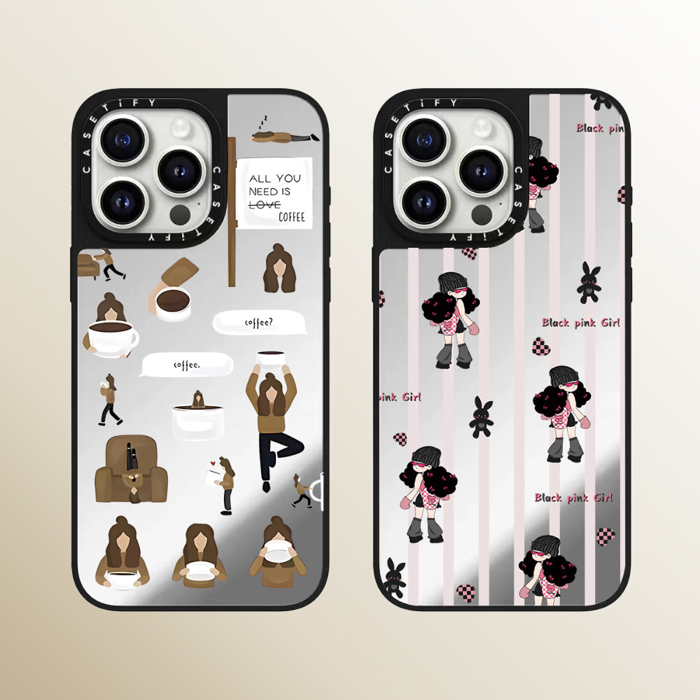 Casetify กาแฟสาวกระจกคุณภาพสูงเคสโทรศัพท์เหมาะสําหรับ iPhone 16promax 16pro 16 plus 15 promax 14 promax 15 pro 14 pro 13 pro 12 แฟชั่น Anti Drop Hard Case