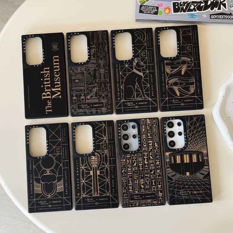 SAMSUNG Casetifg British Museumกระจกเคสโทรศัพท์พร้อมกล่องสําหรับSamsung Galaxy S25 S23 S24 Ultra S24U S23Uกันกระแทกป้องกันด้านข้างตัวอักษรแกะสลักปลอกซิลิโคนPCคลุมทั้งหมด