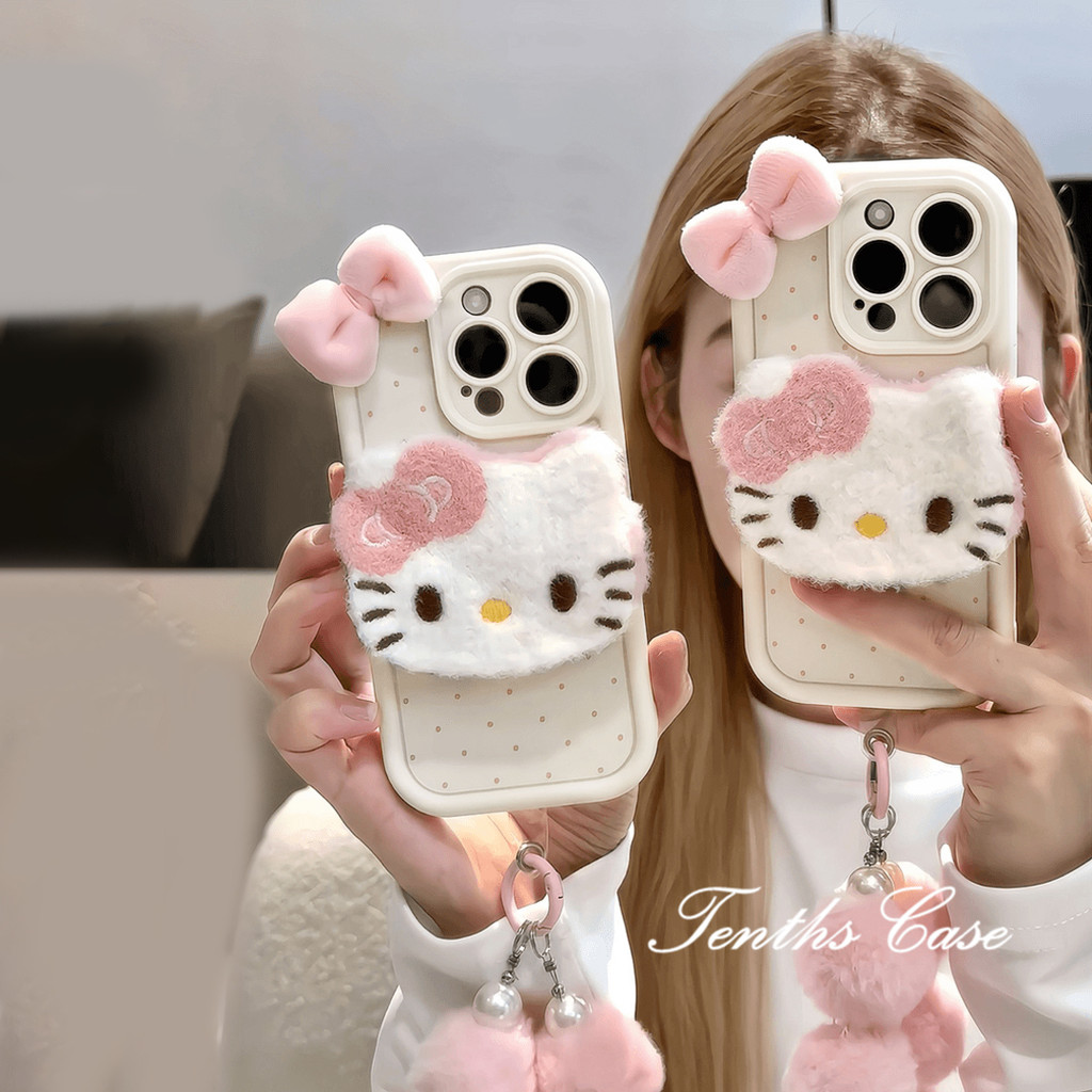 ใช้งานร่วมกับสําหรับ IPhone 16 11 15 14 13 12 Pro Max X XR Xs Max 8 7 6s Plus SE 2020 3D Bow Kitty เคสโทรศัพท์ปกอ่อน