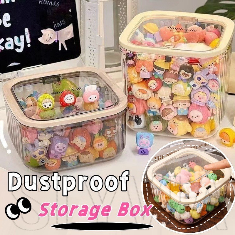 กล่องเก็บของแบบใส-อุปกรณ์จัดระเบียบเดสก์ท็อปที่บ้าน-ภาชนะสี่เหลี่ยมพร้อมฝาปิดปุ่มกด-สําหรับเครื่องประดับ,กิ๊บ,การ์ดรูปถ่าย-กันฝุ่น,มัลติฟัง