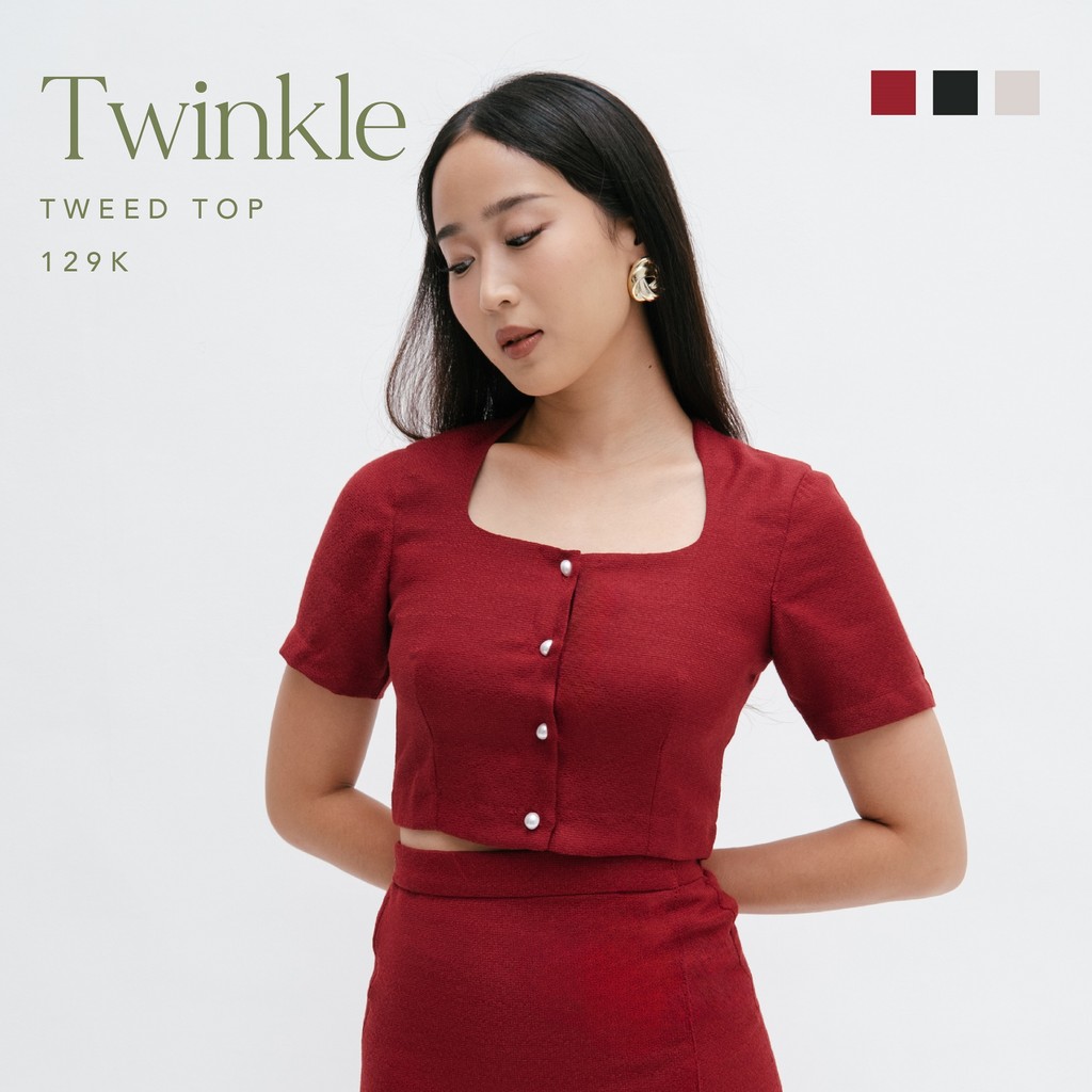 Twinkle Tweed Top -- Ocha Wear | เสื้อผ้าทางการของผู้หญิง | เสื้อเบลาส์ พรีเมี่ยม | Tops ผู้หญิง