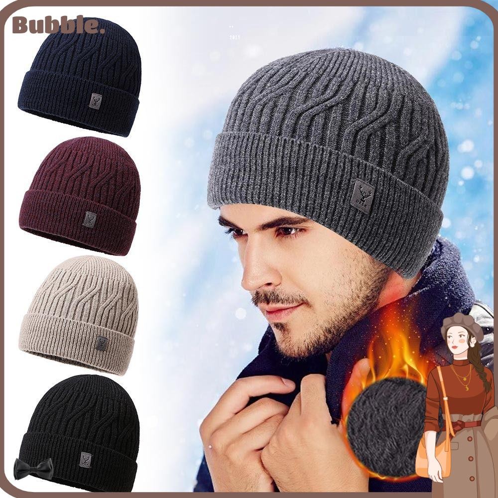 Bubble หมวกขนสัตว์ถัก, หมวก Skullies Beanies นุ่มหนา, หมวกเย็นกันลม Warm Bonnets ขี่จักรยานเล่นสกี