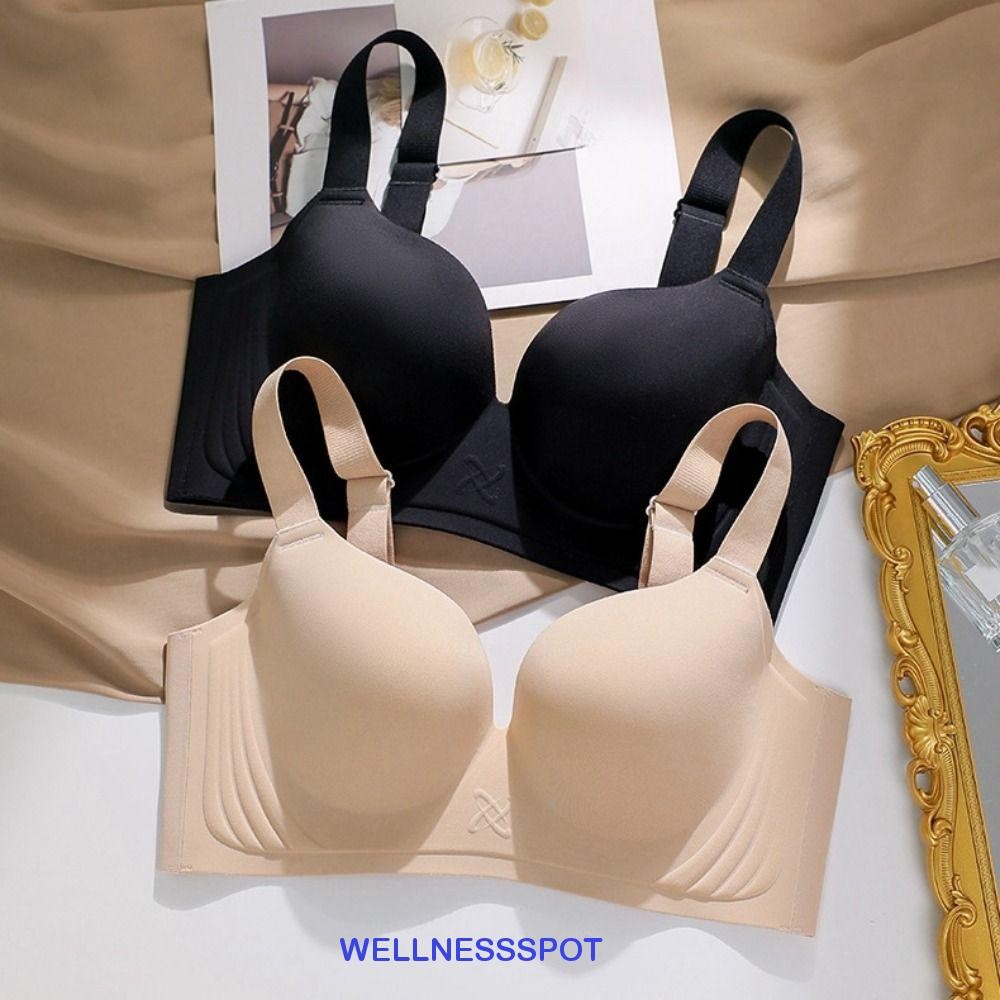 Wellnessspot Push Up Bra, 3/4 Cup Side Boob Control Bra, Elastic Broad Strap Close-fit กันกระแทกไร้สาย Deep V Bra ผู้หญิง