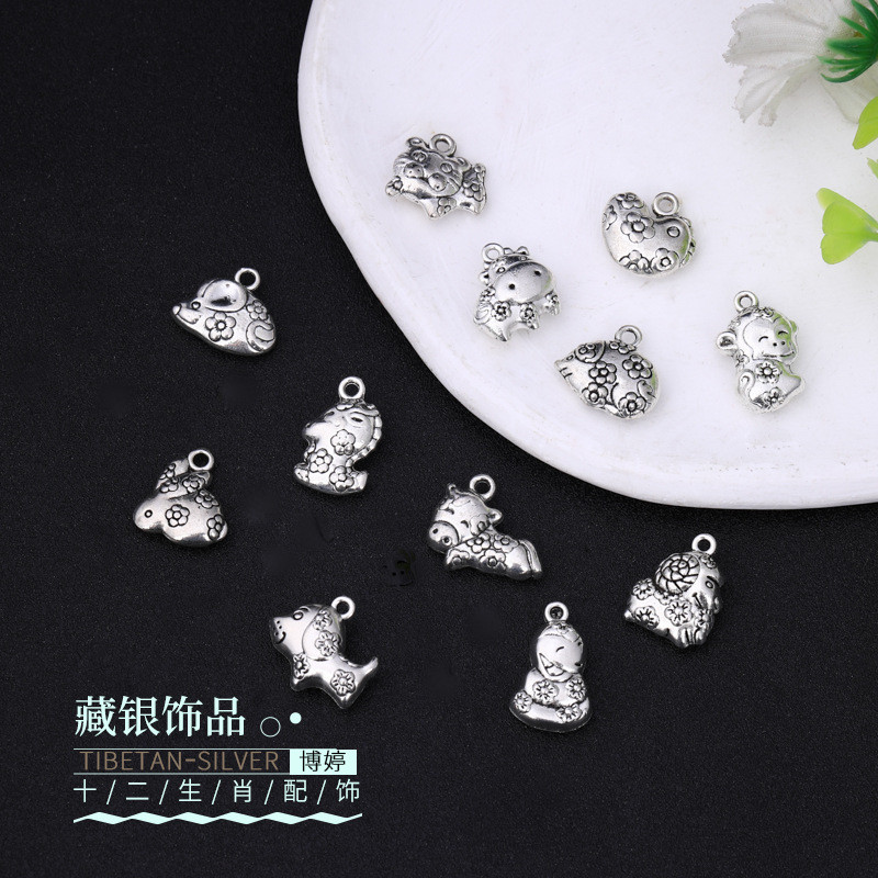 เงินทิเบตอุปกรณ์เสริมราศีสองด้านสร้อยข้อมือ DIY แฮนด์เมดสร้อยคอจี้เครื่องประดับเจาะจุดขายส่ง