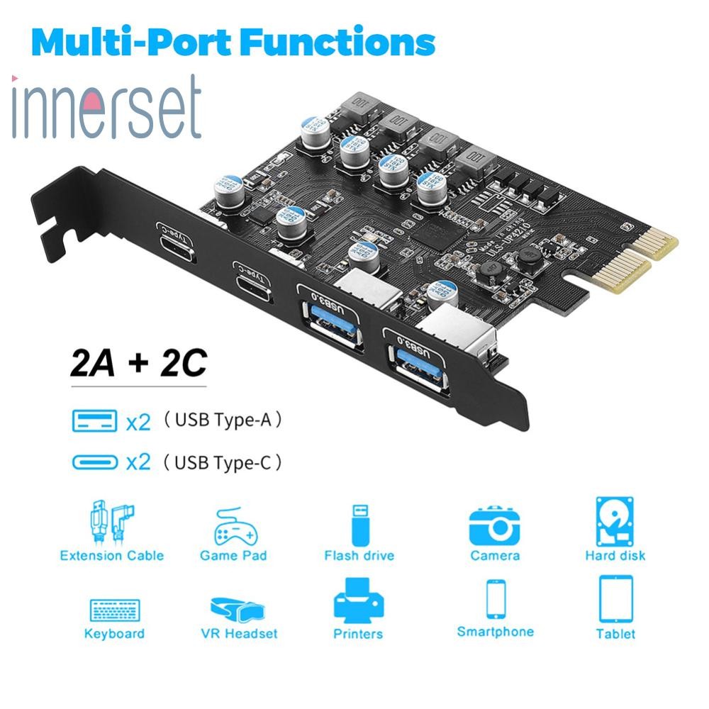 การ์ด PCIE USB3.0 2 * พอร์ต USB A + 2 * พอร์ต USB C/USB3.2 GEN1 การ์ดคอนโทรลเลอร์ขยาย [ชุดด้านใน.th]