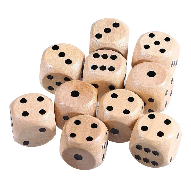 10 ชิ้น/เซ็ตไม้ลูกเต๋าชุดเกม Polyhedral ลูกเต๋า 6 ด้านจุดสําหรับเกมกระดานตาราง Acessorios 16 มม.