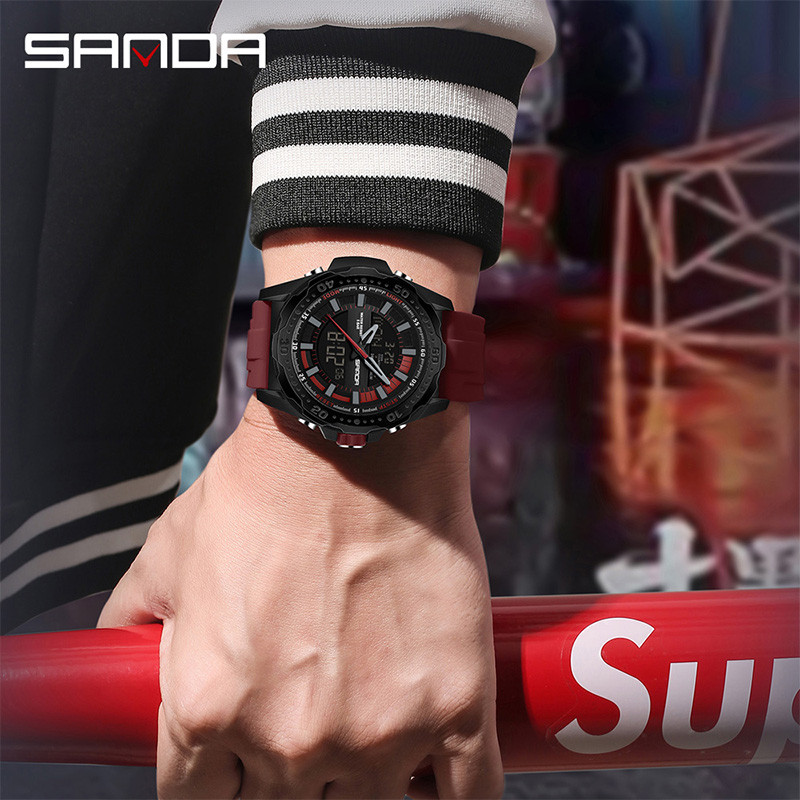 Sanda สีบล็อก Dial Gear Design Multi functional กลางแจ้งกันน้ํานาฬิกาผู้ชาย SD3373-3 ราคา ถูกที่สุด ดีลบีเคเค แกลเลอรีภาพที่ 5