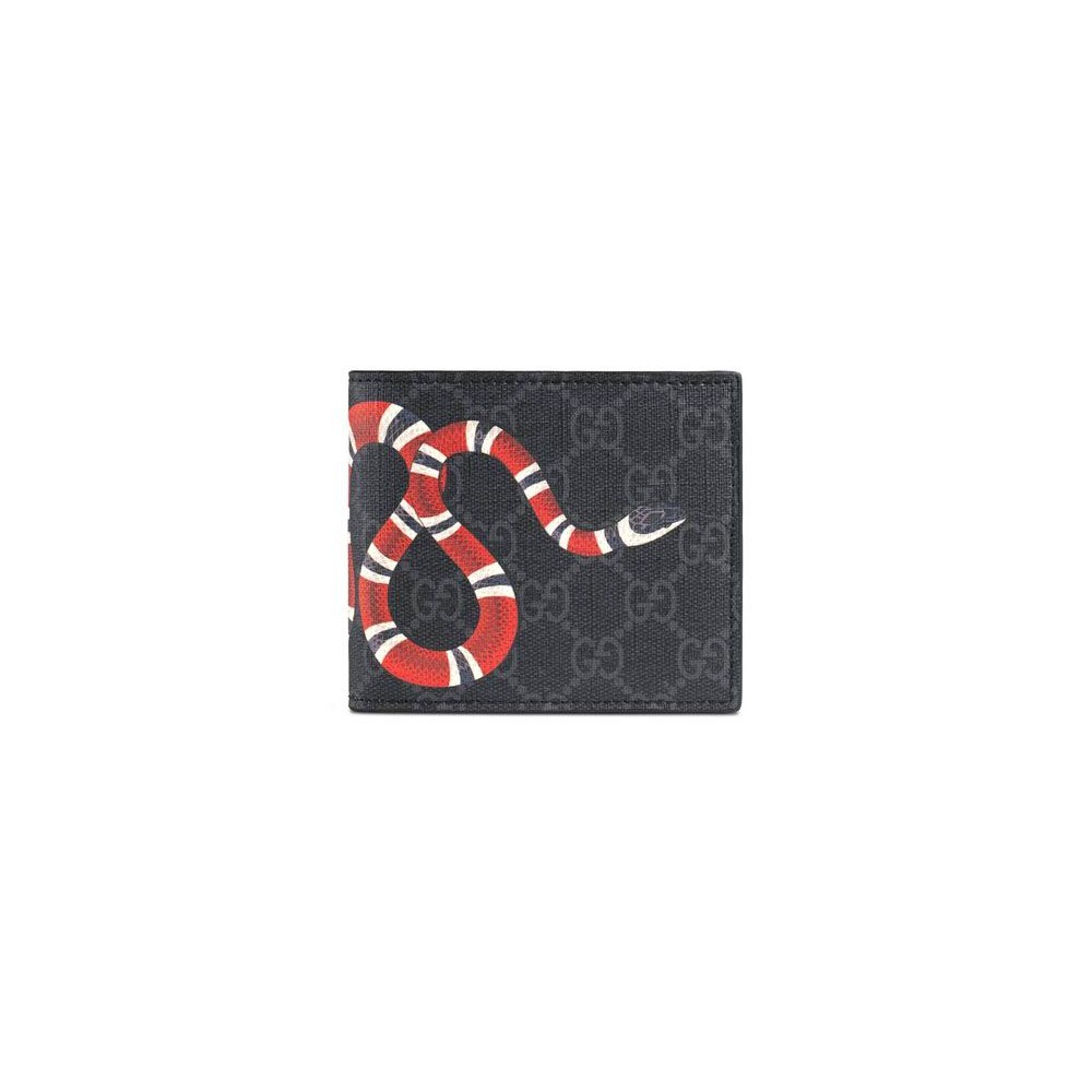 GUCCI Kingsnake Print GG Supreme Coin Wallet Black Unused