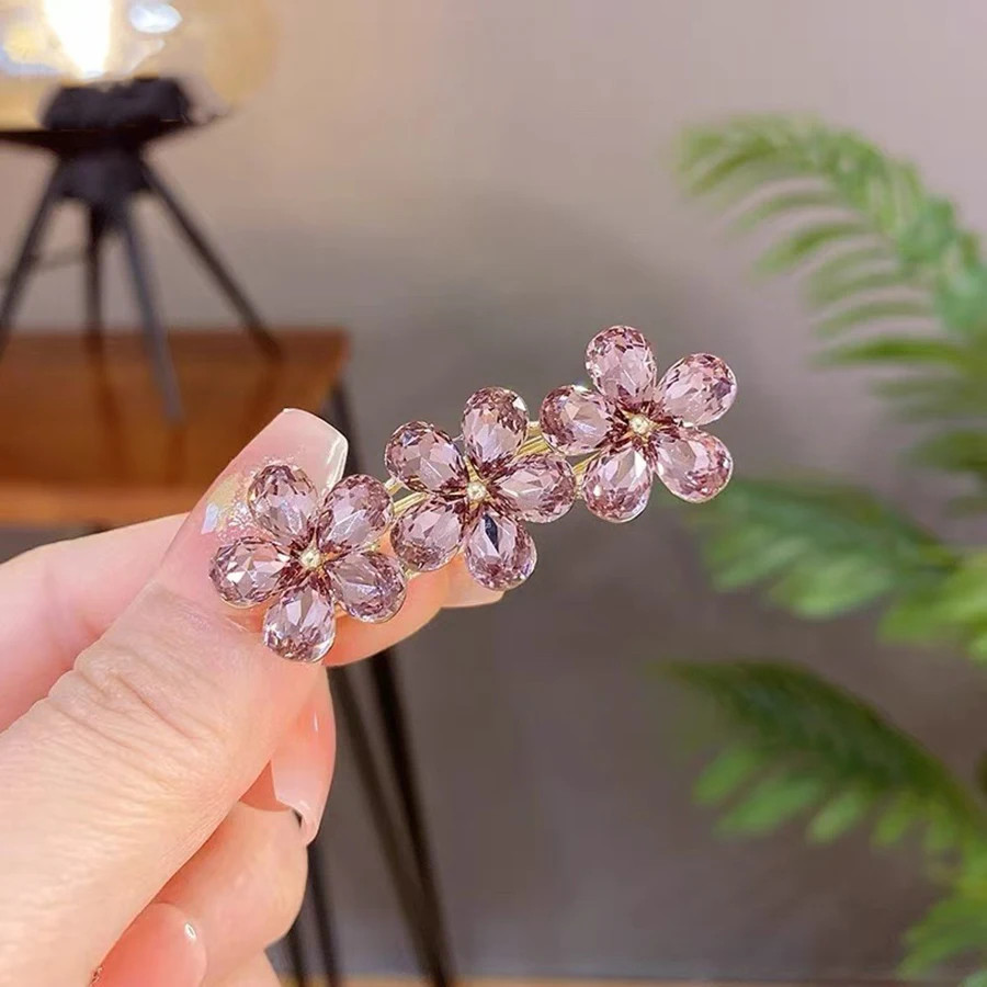High-end ดอกไม้คริสตัลสีม่วง Hairpin ใหม่อารมณ์โลหะผสมด้านข้าง Bangs กิ๊บติดผมสไตล์เกาหลีผู้หญิง Headwear