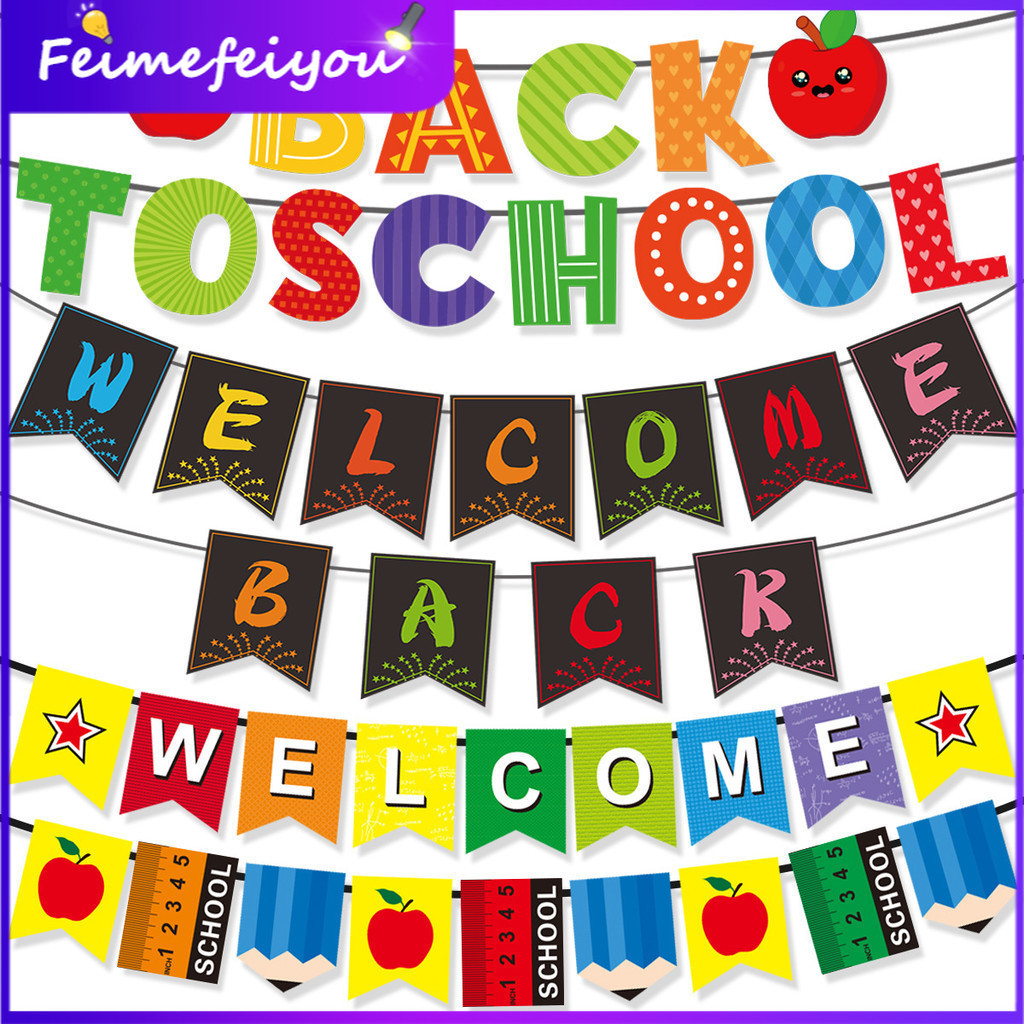 [ยินดีต้อนรับกลับไปที่โรงเรียน]Banners Flags Party Decorative Letter Paper Banner String Pull Flag
