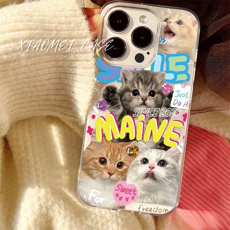 เคสไอโฟน13 For IPHONE 11 12 14 15 16 Pro max 14 15 16 Plus X XR XSMAX 7PLUS เคสโทรศัพท์หรูหราโฮโลแกรมสายรุ้งลูกแมวน่ารัก