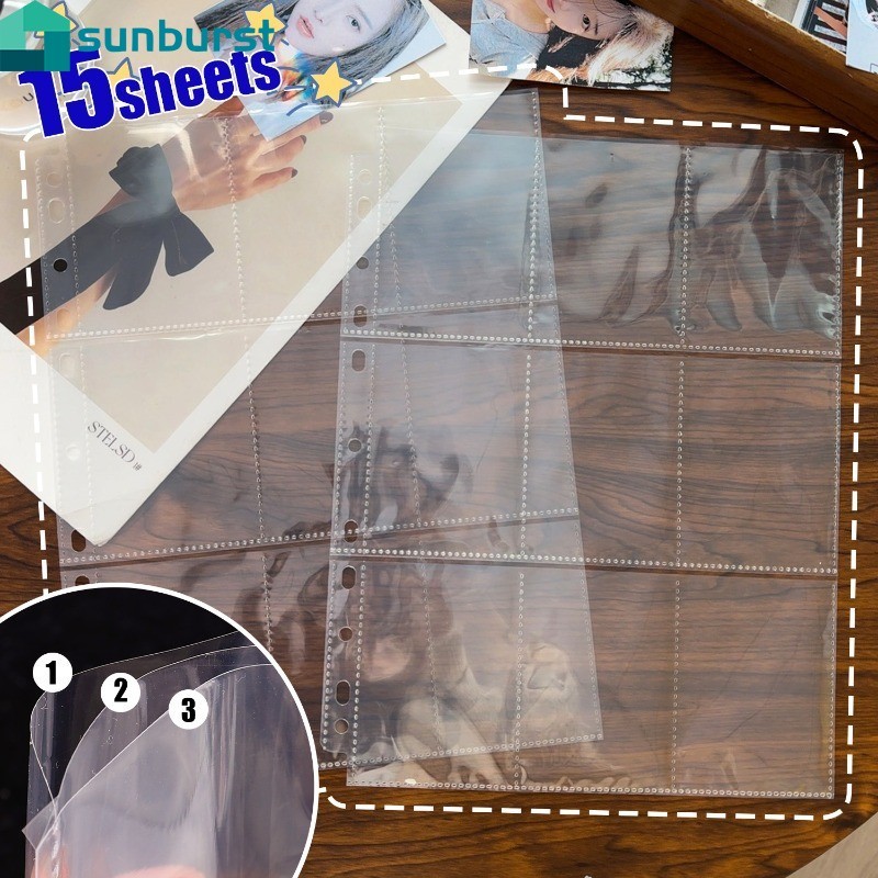 15sheet A4 9-Pocket Trading Gaming Card Sleeves - 11-Ring Binder Double-Sided Trading Card Cover หน้า - Clear Plastic Card Protector - For Gaming Idol Photo Album