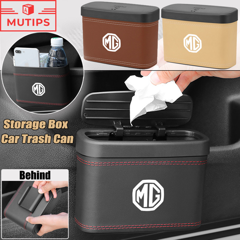 MG Universal ถังขยะในรถ เครื่องหนัง ประเภทแขวน ถังขยะรถยนต์ กล่องเก็บของพร้อมฝาปิด HS ZS EP MG5 MG3 MG4 EV 4 5 6 GM Mulan VS HEV Extender