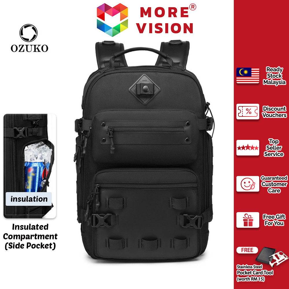 OZUKO Men Travel Laptop Backpack Bag Multifunction Outdoor Sports MOLLE Waterproof Bagpack Beg Galas
