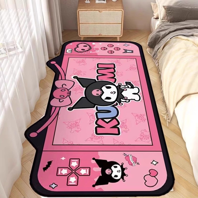 🎀🐾🛏️ Sanrio Kuromi น่ารัก พรมขนฟู Plush กันลื่นหนา | เหมาะสำหรับห้องนอนและหน้าต่างเบย์ | พรมเล่นปลอดภัยสำหรับเด็ก