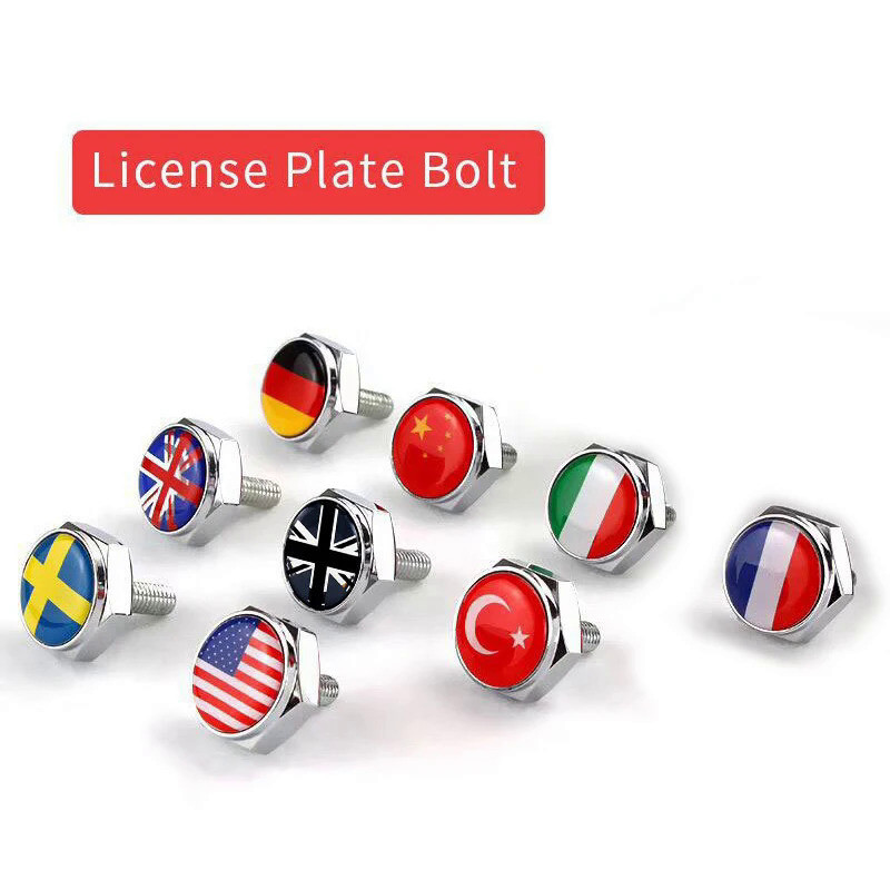 4Pcs USA Italy Germany British Flag Metal Screws License Plate Bolts For VW BMW Audi Toyota Honda Al