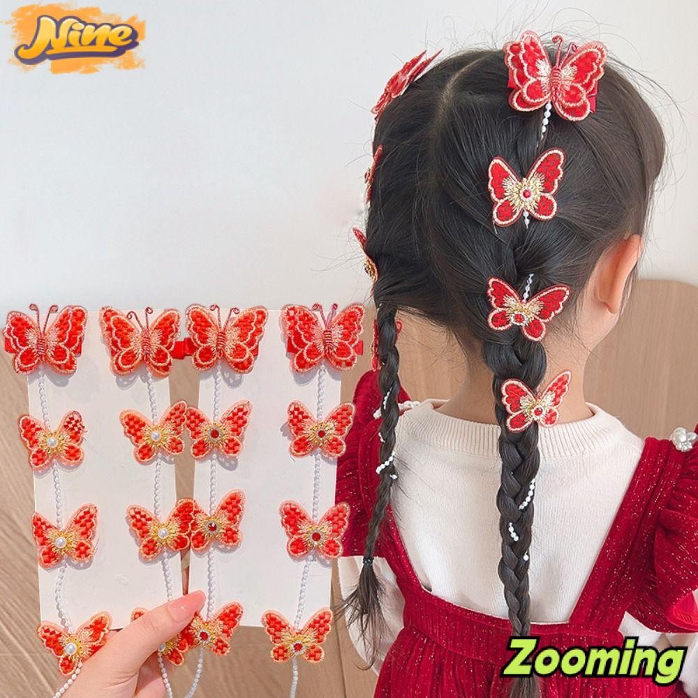 Zooming โซ่ผมถัก, กิ๊บถักมุกสวมศีรษะสีแดง, พู่ผีเสื้อสาว Barrettes