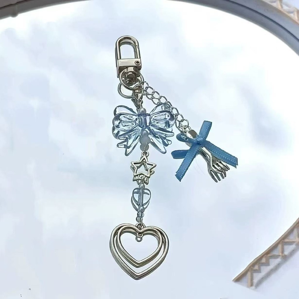 หัวใจดาวลูกปัดพวงกุญแจตกแต่งพวงกุญแจเครื่องประดับกระเป๋าเป้สะพายหลังกระเป๋าถือเสน่ห์จี้ของขวัญสําหรับสาวผู้หญิง