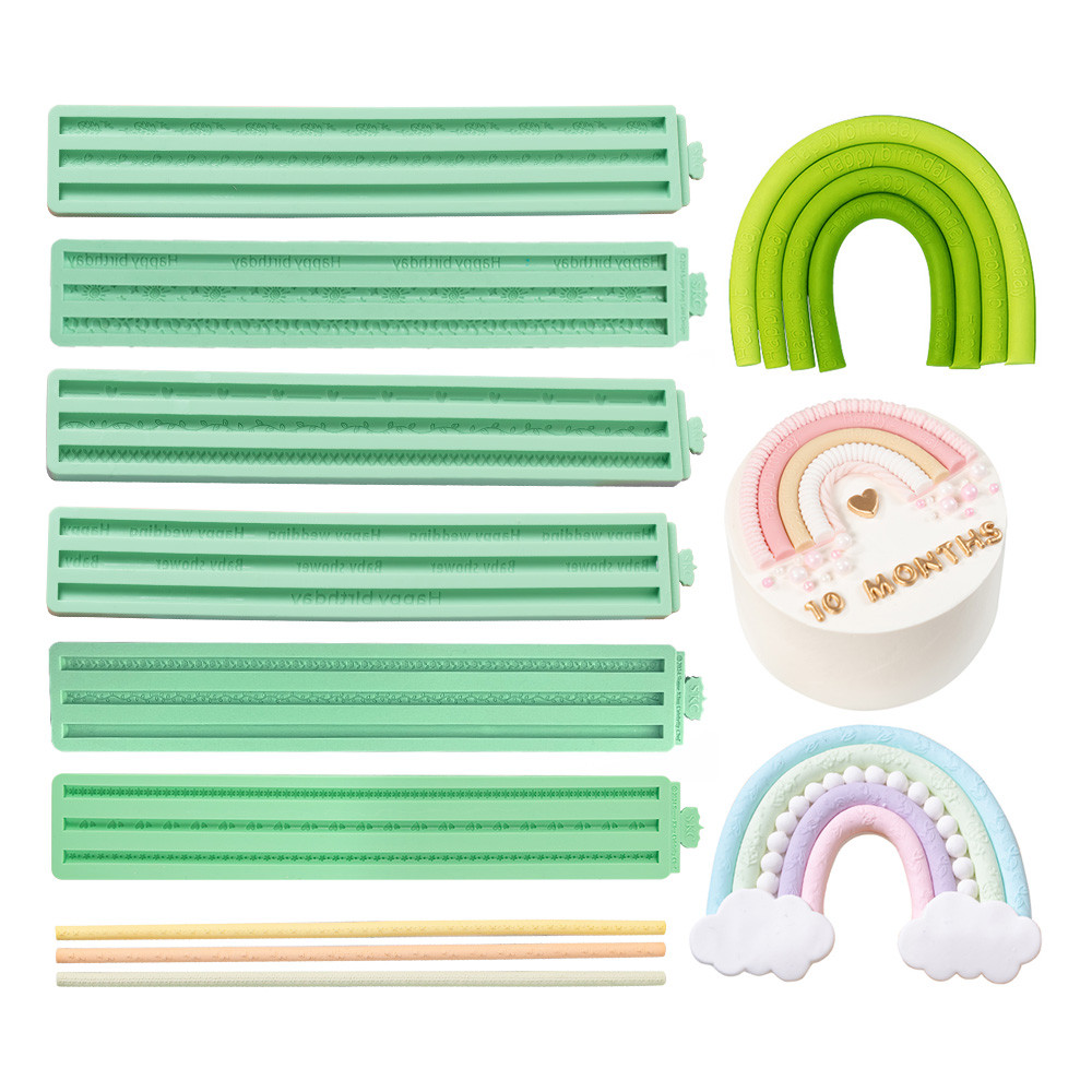 แม่พิมพ์ซิลิโคนเชือกยาว 6 รูปแบบ KALAIEN สำหรับทำเค้กสีรุ้ง ตกแต่งขอบเค้ก แม่พิมพ์ซิลิโคนตัวอักษร ดอกไม้ เถาวัลย์ หัวใจ หลายรูปแบบ