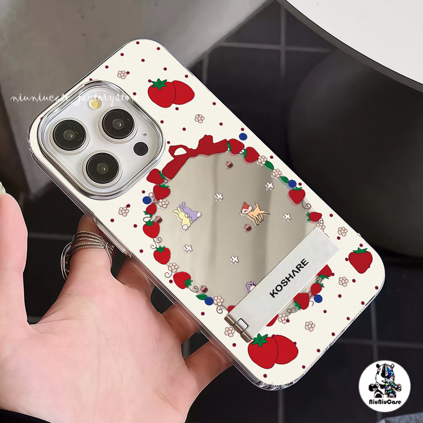 🚚COD🚚 เคส For iPhone 11 13 16 15 14 12 Pro Max เคสไอโฟน11 XS XR 8P Case สตรอเบอร์รี่น่ารัก กระจก กรณีโทรศัพท์มือถือชุบ