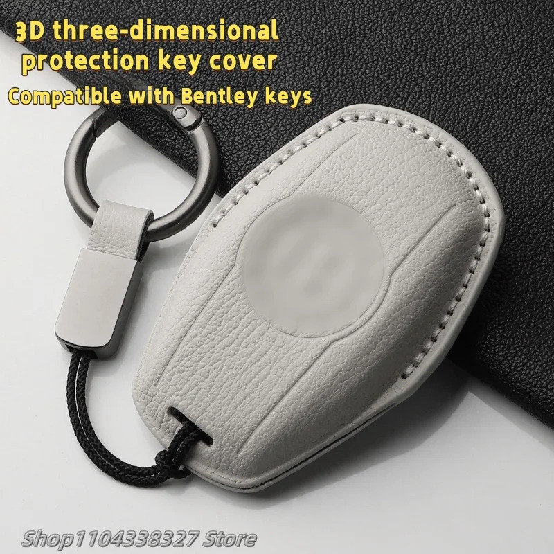 For Bentley Continental Goatskin Key Case, Bentayga, Flying Spur Plug-in Hybrid, V8 Premium Leather 