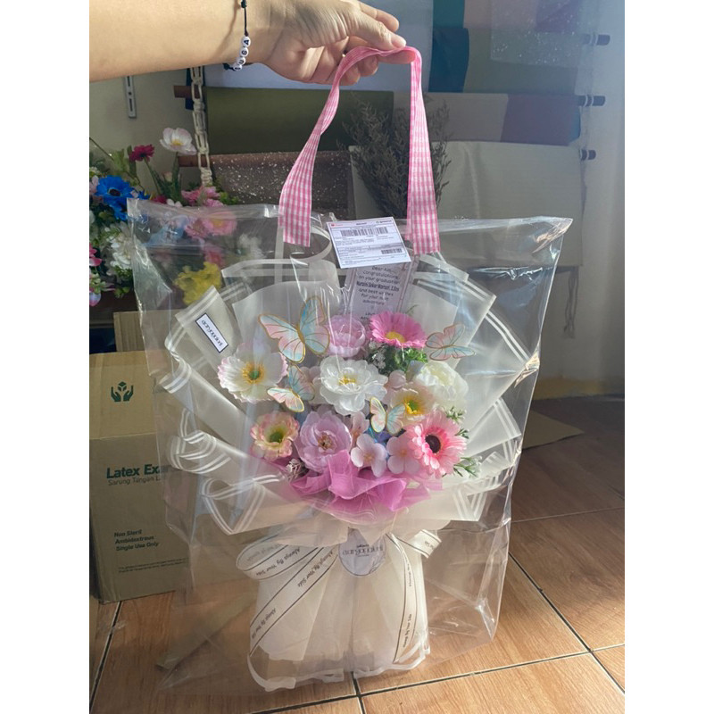 TRANSPARENT CLEAR FLOWER BOUQUET Plastic TOTEBAG / BOUQUET BAG
