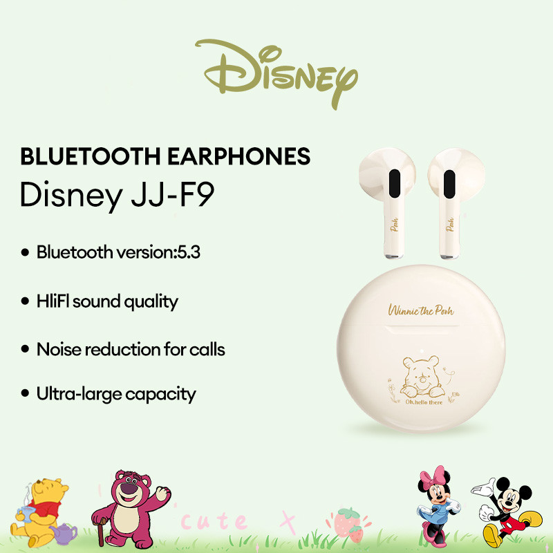 Disney JJ-F9 หูฟังไร้สายหูฟังบลูทูธ HD Call เสียงสเตอริโอไฮไฟพร้อมไมโครโฟนบลูทูธ 5.3