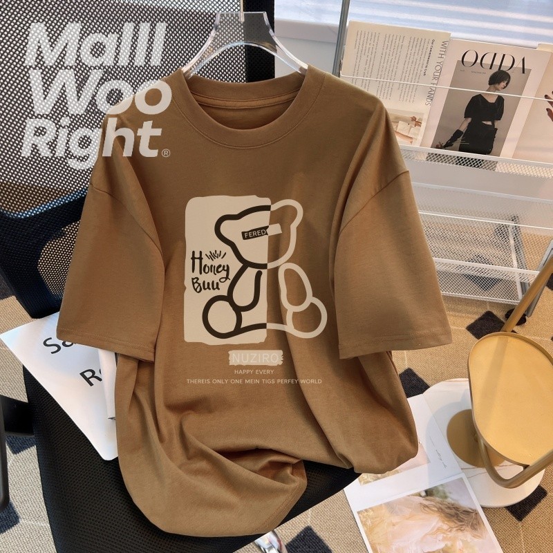 (จัดส่งตลอด 24 ชั่วโมง)Woo Right ใหม่ เสื้อยืดแขนสั้น ผ้าฝ้าย 100% สไตล์เกาหลี ทรงหลวม พิมพ์ลาย 44