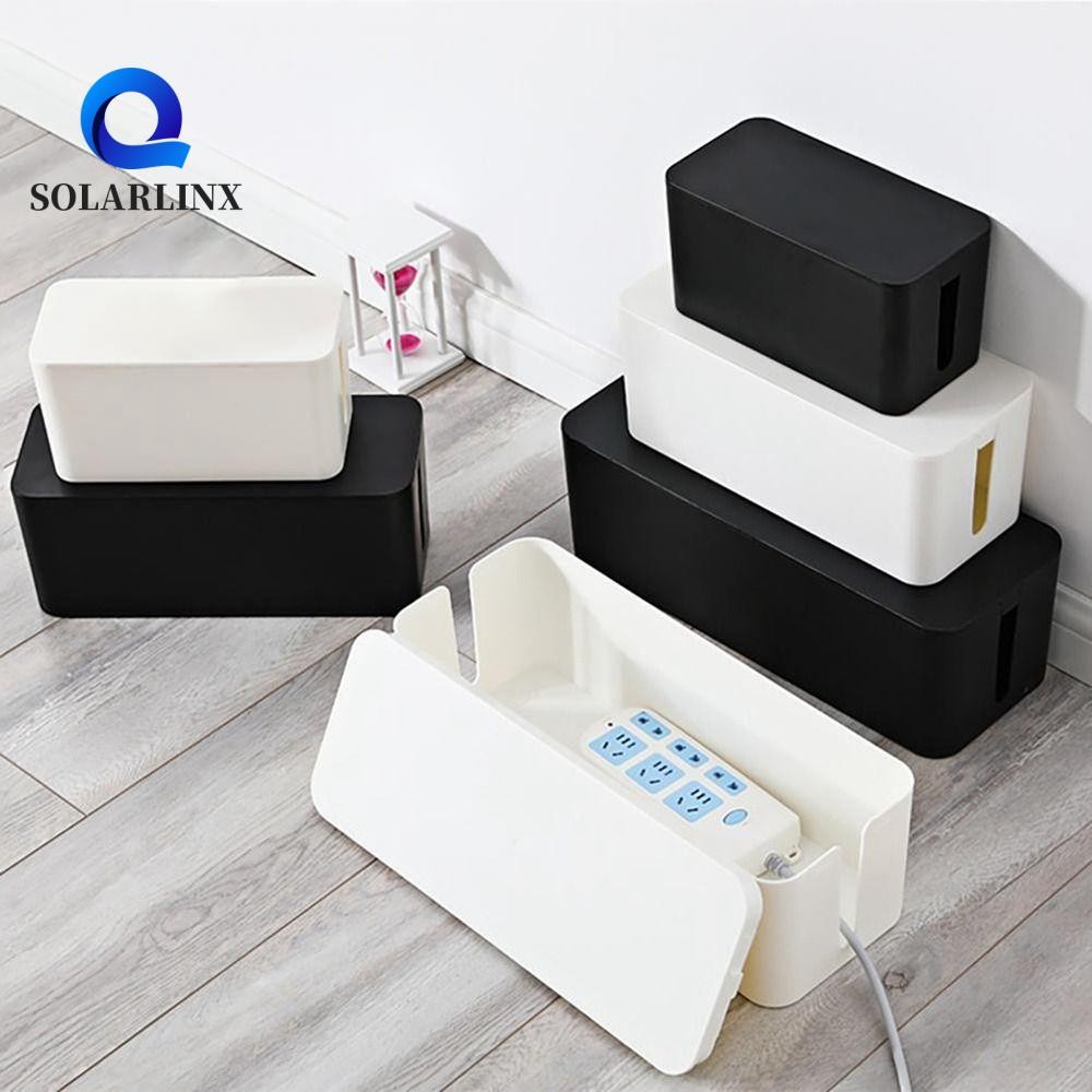 กล่องเก็บสายไฟ SOLARLINX สีดําสะดวกสายเคเบิลเดสก์ท็อปจบซ่อนกันฝุ่นเคสรางปลั๊กไฟสีขาว