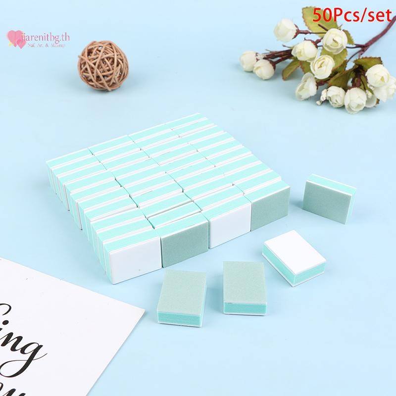 RENBG 50 ชิ้นบัฟเฟอร์เล็บบล็อกกรวดเล็บขัดเจล UV Shining บัฟเฟอร์ไฟล์ TH