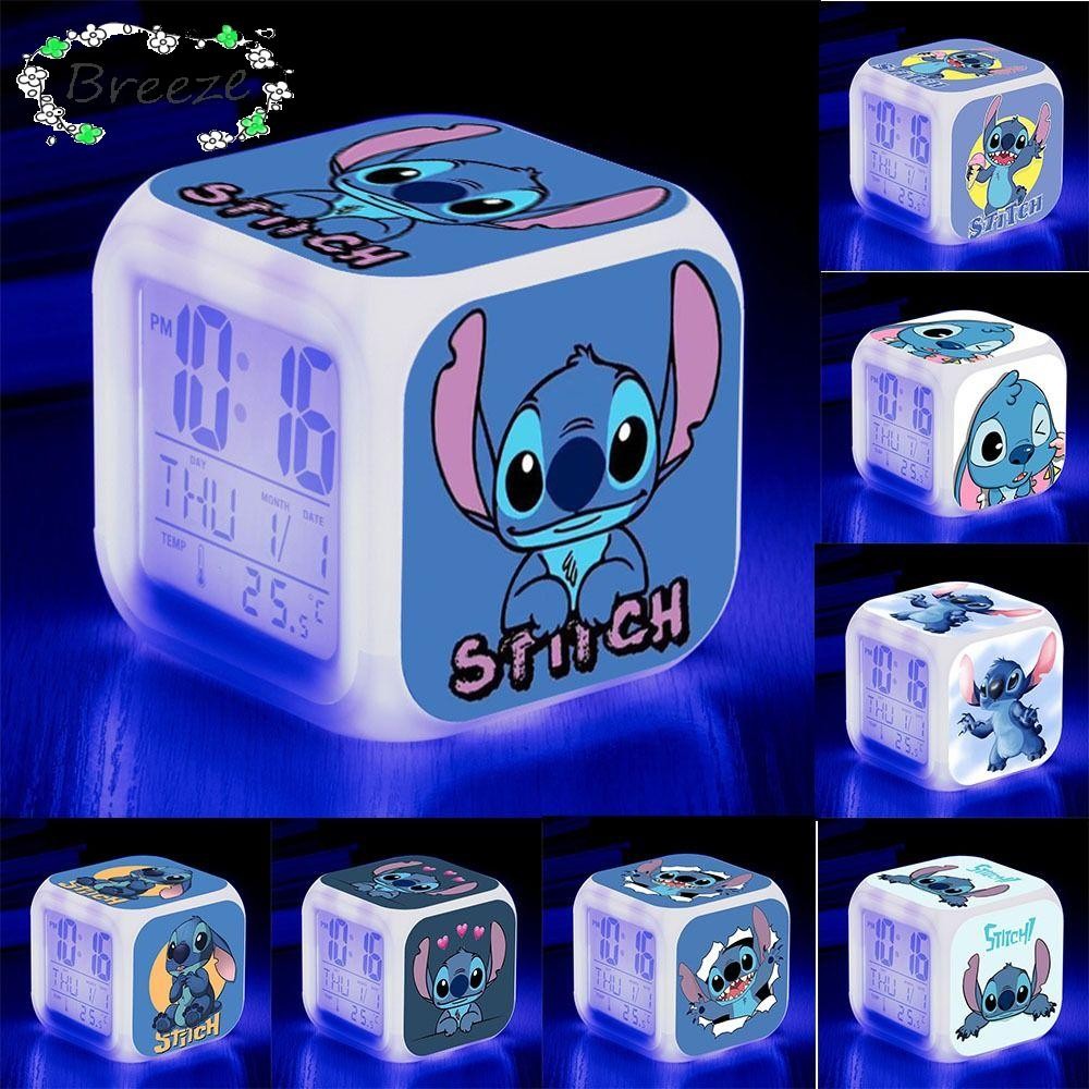 BREEZE Lilo และ Stitch นาฬิกาดิจิตอล, ตกแต่งห้องเด็กปรับ Alram ได้, เปลี่ยนสีไฟดิจิตอลพลาสติก Luminous LED Flash Clocks