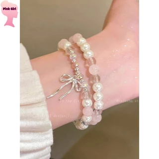 💋Pink girl💋​พร้อมส่ง กำไรข้อมือลูกปัดลายมัดย้อม สีพาสเทล ยางยืด ' BRL-6