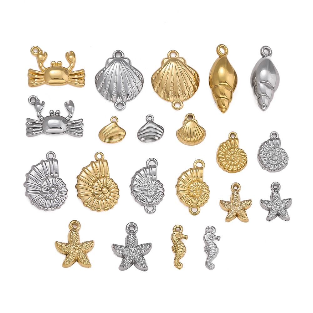 จี้เปลือกหอยสแตนเลสซีรีย์โอเชียน 2ชิ้น งานแฮนด์เมด สำหรับทำเครื่องประดับDIY