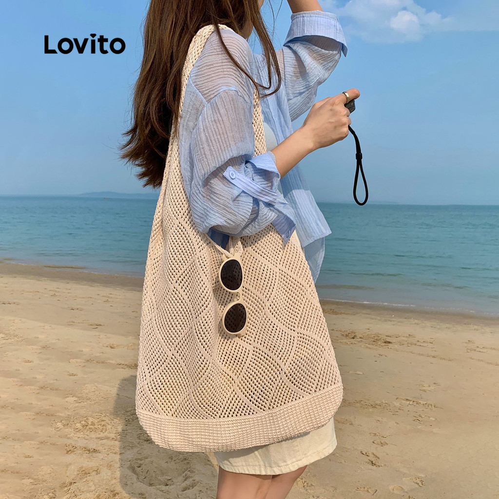 Lovito กระเป๋าสะพายไหล่ใบเล็กสำหรับเดินทางท่องเที่ยวช่วงฤดูร้อนแบบเรียบง่ายสำหรับผู้หญิง LFA72073