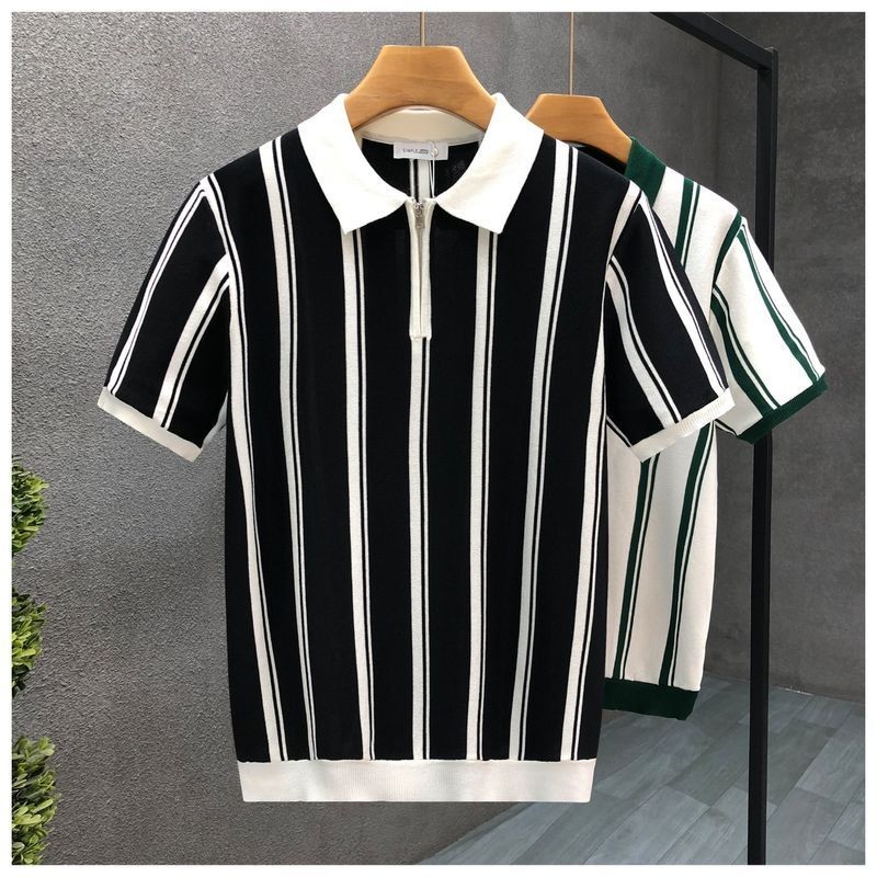 เอร์เชนชิ เสื้อโปโลลายทางแขนสั้นฤดูร้อนสําหรับผู้ชาย-มีสไตล์และลําลอง