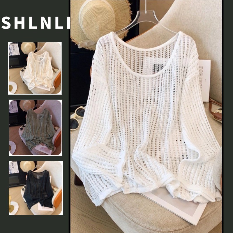 เสื้อสเวตเตอร์ถักอเนกประสงค์ลําลองทรงหลวมกลวงเวอร์ชั่นเกาหลีสําหรับผู้หญิงฤดูใบไม้ผลิและฤดูร้อน