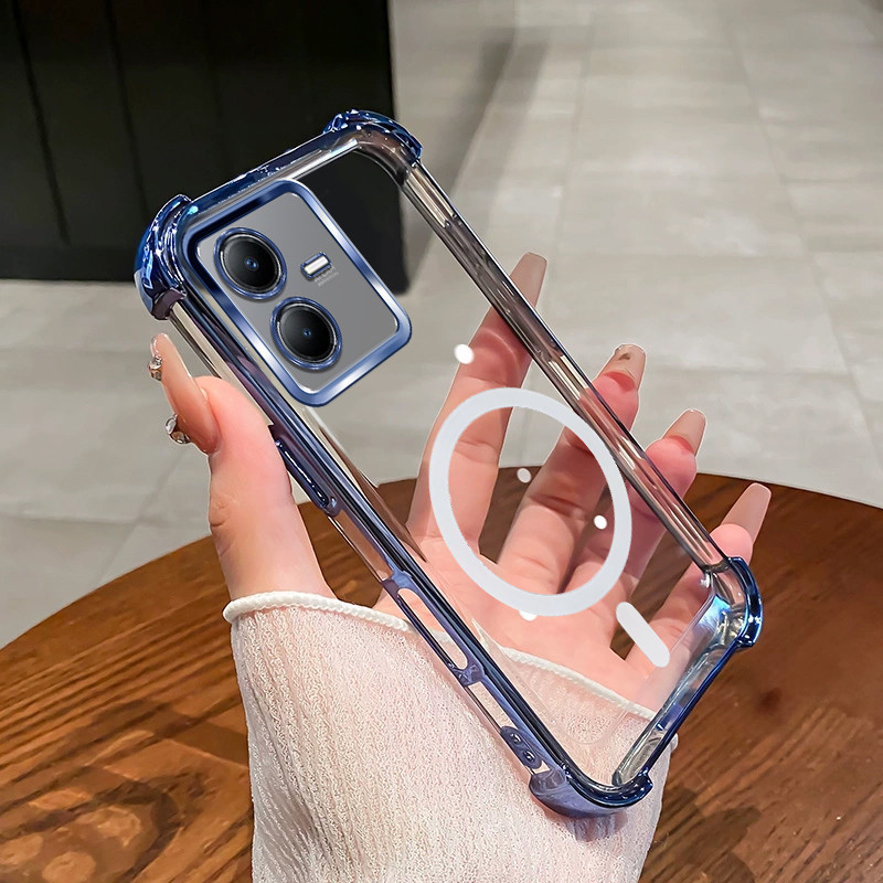 สําหรับ Vivo Y22 2022 Y22S Y22T แม่เหล็กไร้สายโปร่งใสสี่มุมดูดซับแรงกระแทกเลนส์ป้องกันเคสโทรศัพท์ SJSFDDR
