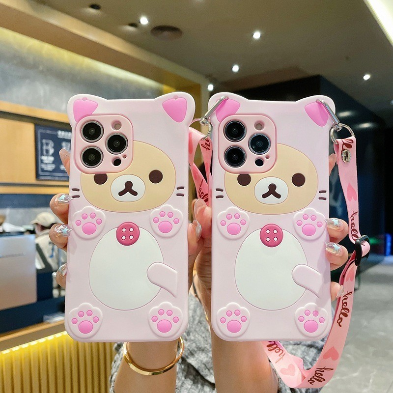 เข้ากันได้สำหรับ Samsung Galaxy A57 A37 A27 A17 A07 A06 A16 A56 A36 A26 A54 A34 A14 A33 A53 A23 A03S A02S A52 A32 A22 A12 A73 A72 A71 A51 A31 A50S A30S A20S M12 M22 M32 กรณีโทรศัพท์หมีพลัม 3D