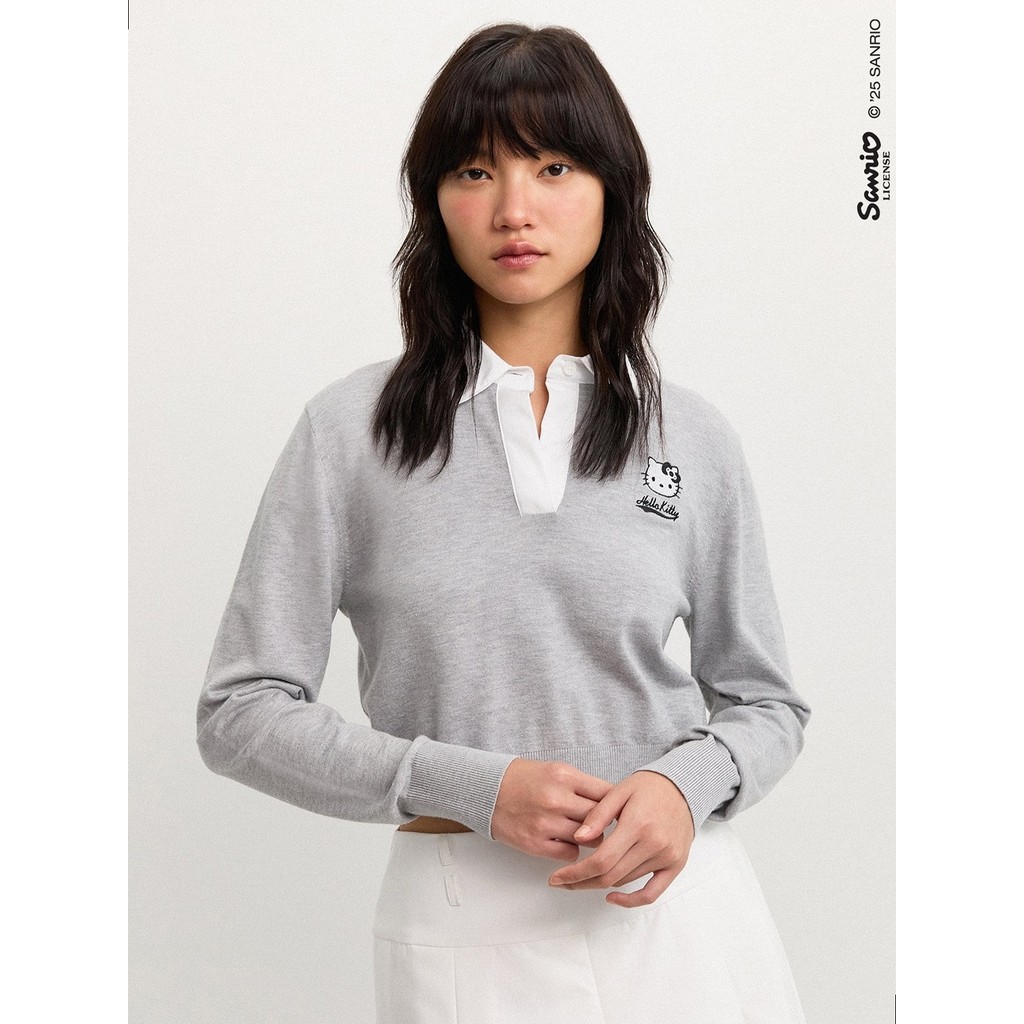 Pomelo. ♥ Hello Kitty เสื้อโปโลทรงครอป / Pomelo. ♥ Hello Kitty Cropped Polo Top