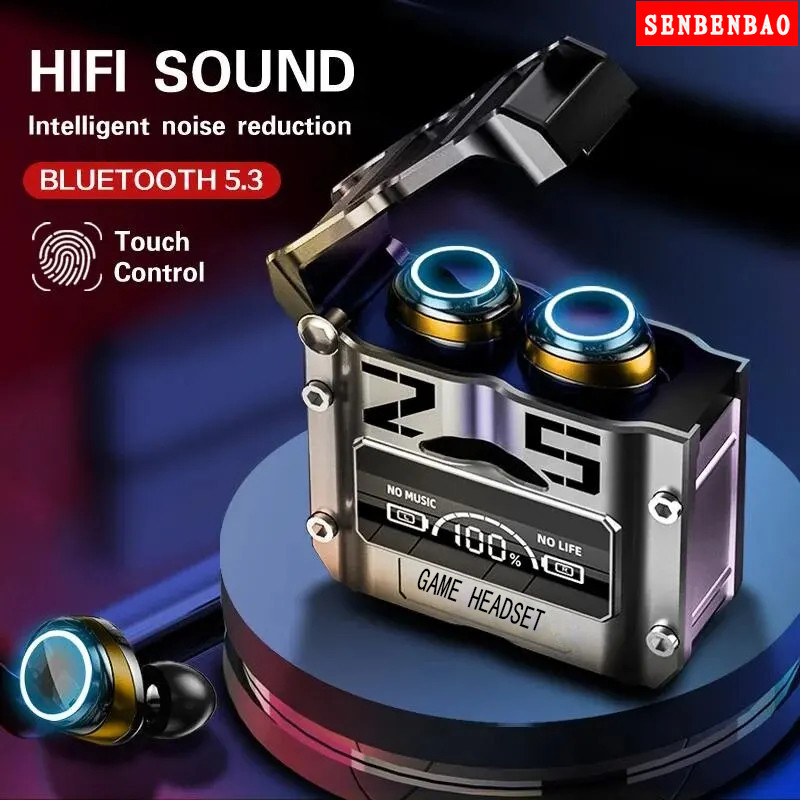 Senbenbao M25 TWS หูฟังไร้สายบลูทูธสําหรับเล่นเกมการควบคุมแบบสัมผัสลดเสียงรบกวนหูฟังสเตอริโอจอแสดงผล