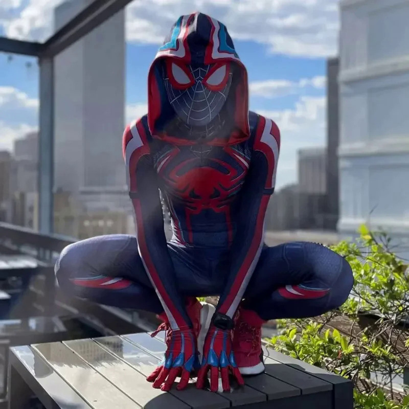 Halloween Adults Kids 2099 Miles Morales PS5 Marvel Spiderman Superhero Cosplay Costume Full Bodysui