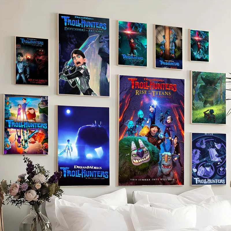1PC Anime Trollhunters Movie Poster Movie Sticky Posters Retro Kraft Paper Sticker DIY Room Bar Cafe