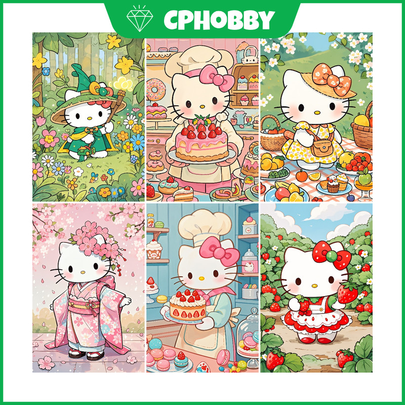 CP การ์ตูน Hello Kitty 5D DIY ภาพวาดเพชร/ภาพสีน้ํามันดิจิตอลคริสตัล cross stitch เพชรรอบโมเสคชุดเย็บปักถักร้อย Rhinestone ตกแต่งบ้าน 30x40 ซม.