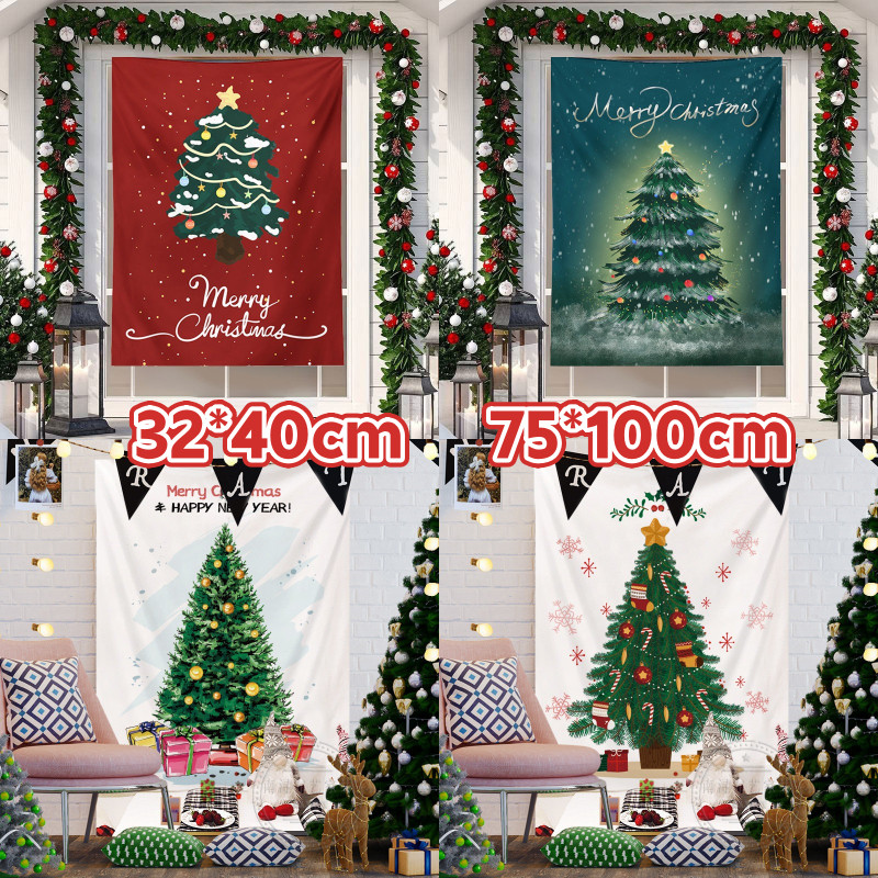 พรมแขวนผนัง ลายต้นคริสต์มาส ผ้าติดผนัง สําหรับตกแต่งบ้าน ห้องนอน ตกแต่งคริสต์มาส ตกแต่งคริสต์มาส