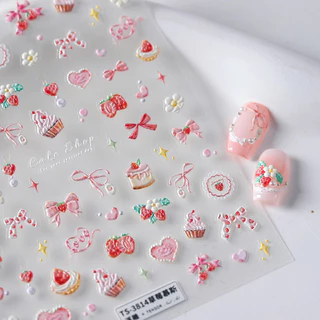 [Meow.sensei] magico Moji Tietsu Cartoon Relief Finger Sticker Pro Frosted Thin Shore Sticker TS-3814 Strawberry Mousse